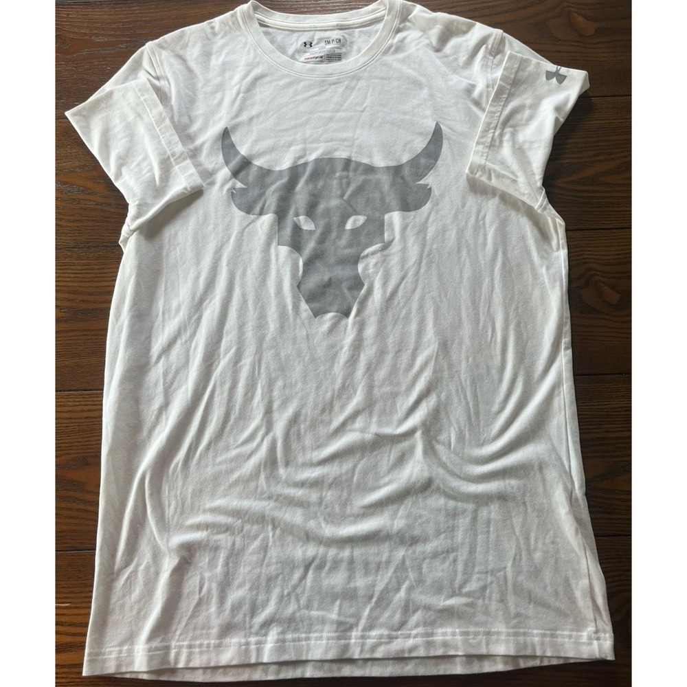 Under Armour Men's Project Rock Brahma Bull White Shirt Size Small